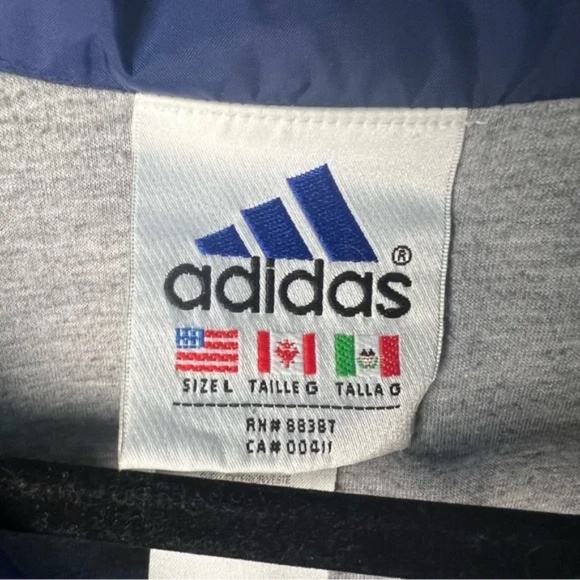 Vintage Adidas Windbreaker Jacket Blue Large 3-Stripes Logo Full Zip Retro Y2K - Picture 3 of 7
